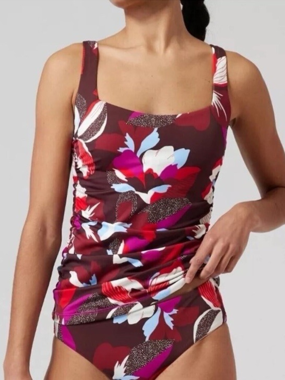 ATHLETA Square Neck Bra Cup Tankini Size 38B/C & Clean Full Bikini Bottom Size L